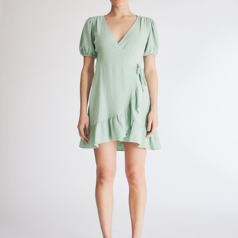 NWT Farrow Juliette Wrap Dress with Puff Sleeves